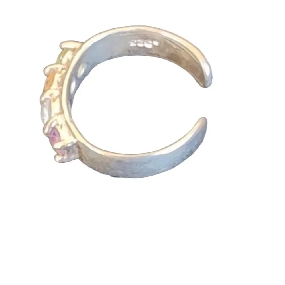 Vintage Sterling Silver Adjustable Rainbow Gemstone Ring Women's Jewelry